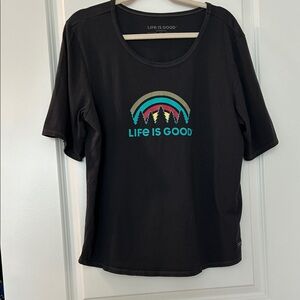 Life Is Good Black Tee with Colorful Rainbow Graphic